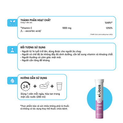Thực phẩm bảo vệ sức khỏe KUDOS VITAMIN C 1000 MG hương dưa hấu (20 viên/tuýp)