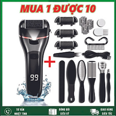 Chà Gót Chân, Máy Mài Gót Chân Tẩy Tế Bào Chết Sạc Điện 2 Tốc Độ + Tặng Bộ Dụng Cụ Chà Gót Chân 10 Món Cao Cấp Chính Hãng