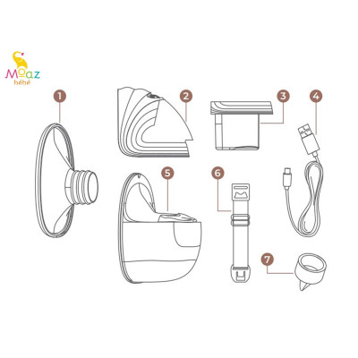 Van khí, van chân không, van mỏ vịt, phễu silicon, nắp nhựa, cáp sạc, phụ kiện thay thế máy hút sữa Moaz Bé Bé MB052