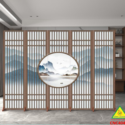 Bình phong gỗ khung tranh cắt CNC cho phòng khách, nhà bếp, nhà hàng, spa CNC404 - Nội thất lắp ráp Viendong Adv