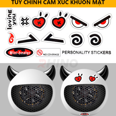 Máy sưởi ấm mùa đông mini Rhino W201 - quạt sưởi tiểu quỷ để bàn văn phòng, kèm bộ sticker cảm xúc tùy chỉnh - Hàng chính hãng