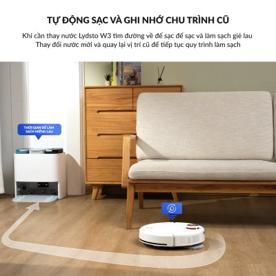 Robot hút bụi lau nhà tự động thông minh Lydsto W3 lức hút 5000Pa diện tích hoạt động 200m2 - Hàng chính hãng