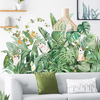 Sticker Giấy Dán Tường Decal Dán tường Tranh Dán Tường Trang Trí Tường Mẫu Hoa Lá Mèo Chim Phong Cách Vintage ZDB-2274