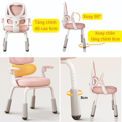 Ghế học bài lưng lưới nệm vải màu xám CE1026-M Nội thất Capta Ghế ngồi học bài tại nhà cho trẻ em nệm xám khung nhựa màu trắng chân sắt sơn tĩnh điện màu trắng có nút điều chỉnh độ cao