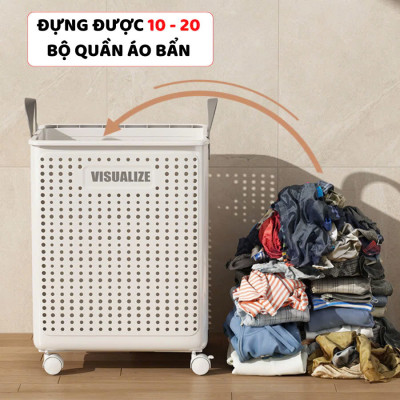 Giỏ đựng quần áo bẩn gấp gọn dung tích lớn, có bánh xe đẩy thông minh, giỏ đựng đồ nhà tắm - Hàng chính hàng