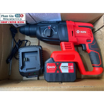 [LOẠI 1] Máy Khoan Đục Bê Tông 3 Chức Năng Dùng Pin KEN 199V Động Cơ Không Chổi Than Bộ 2 Pin 15cell