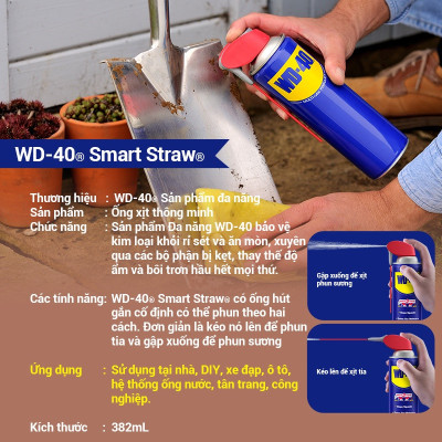 Chai Xịt Bôi Trơn Chống Gỉ WD-40 Smart Straw Phun Tia và Phun Sương | Hàng Chính Hãng