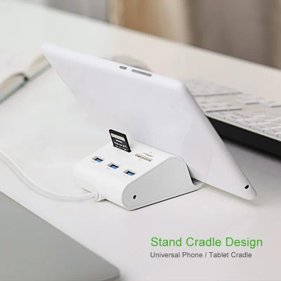 Ugreen UG30344US156TK 1M màu Trắng Bộ chia HUB USB 3.0 sang 3 USB 3.0 + đọc thẻ TF SD MS M2 có khay đỡ hỗ trợ nguồn 5V - HÀNG CHÍNH HÃNG