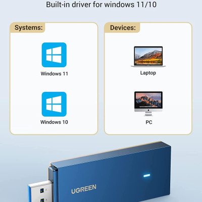 Ugreen UG90340CM499TK AX1800 USB wifi tích hợp băng tần kép Wi-Fi 6 - HÀNG CHÍNH HÃNG