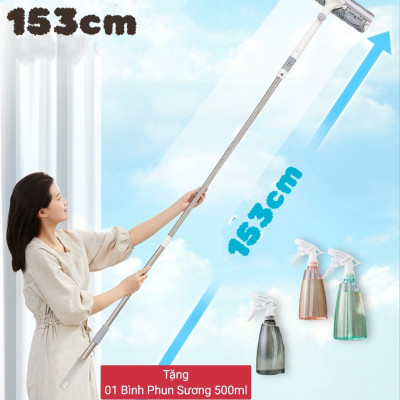 Cây Lau Kính Lau Tường.Chổi Lau Nhà 2 in 1 Thông Minh Cán Dài ( Tặng Bình Phun Sương 500ml) 