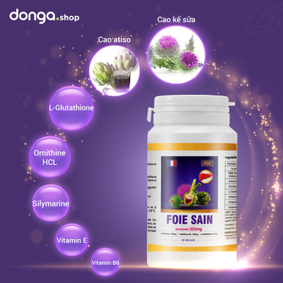 Giải độc gan Foie Sain - Hỗ trợ thải độc, hạ men gan, tăng cường chức năng gan (Hộp 60v)