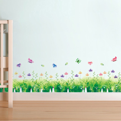 Decal trang trí dán chân tường hình hoa bướm đầy màu sắc cho bé XL7183