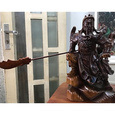 Tượng Quan Công Đứng Múa Gỗ Mỹ Nghệ Size Vừa Cao 40cm đk 24cm Sâu 17cm tư thế sẵn sàng chiến thắng Anh Chị trưng trên bàn phòng khách nhà , công ty ạ