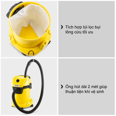 Máy hút bụi đa năng khô và ướt WD 3 V Car dành cho Karcher - Công suất 1000W - Dùng cho gia đình và ô tô - Hàng Chính Hãng