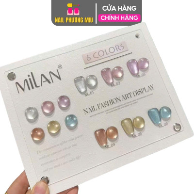 Set Sơn Mắt Mèo Cực Quang Milan 6 Màu Siêu Sáng Làm Nail Ánh Trắng Hồng, Chất Đậm Mướt, Dùng Nam Châm Đẩy Lên Màu Chuẩn Cực Đẹp