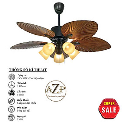 Siêu Sales QUẠT TRẦN AZP- 5 CÁNH NHỰA, CÔNG XUẤT 50W, CÓ REMOTE- Hàng Nhập Khẩu	