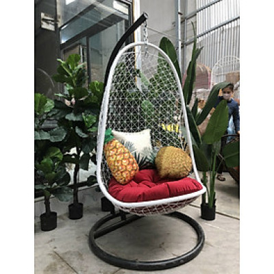 Xích đu đan lưới dáng móc câu Tundo làm bằng khung sắt mây nhựa cao cấp