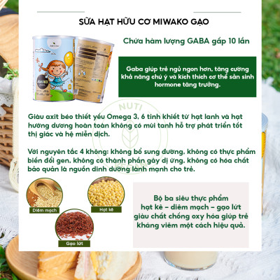 Sữa MIWAKO Vị Gạo Hộp 700g x 1 Hộp Chuẩn Hữu Cơ USDA, Cải Thiện Tiêu Hóa, Thuần Chay - Miwako