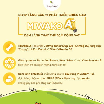 Sữa Công Thức Hạt Thực Vật Hữu Cơ Miwako A+ Vị Vani Hộp 400g x 1 Hộp - Miwako Việt Nam