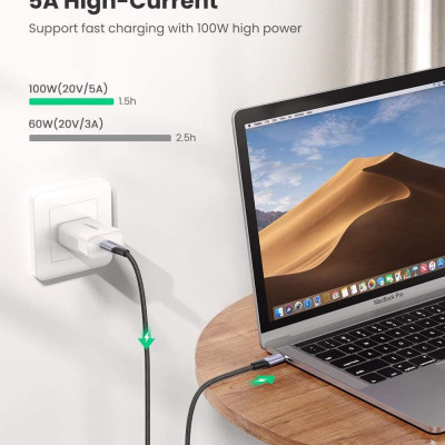 Ugreen UG80150US355TK 1M 100W 5A màu đen sạc siêu nhanh hỗ trợ PD cáp USB type C 3.1 gen2 chống nhiễu - HÀNG CHÍNH HÃNG