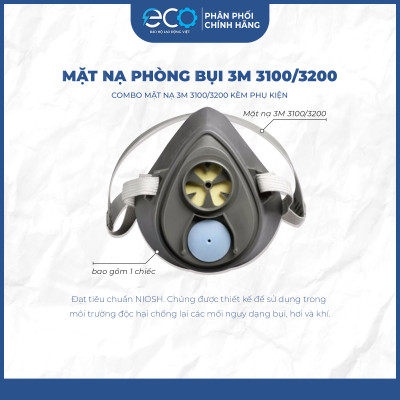 Mặt Nạ Phòng Bụi 3M 3100/3200 kèm tấm lọc bụi 3M 1774 và nắp giữ tấm lọc bụi 3M 1700