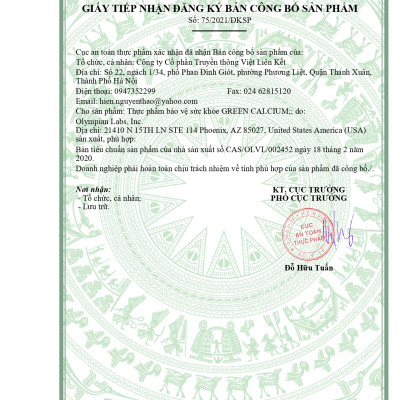 Viên uống bổ sung canxi hữu cơ cho bà bầu và mọi lứa tuổi Green Calcium Olympian Labs 100 viên