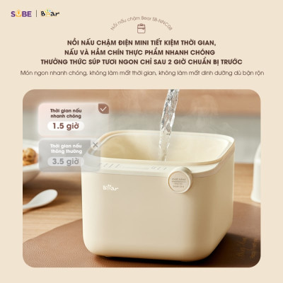 Nồi Chưng Yến, Nồi Tiềm Thuốc Bắc, Nồi Nấu Chậm BEAR SUBE001 Kèm Lồng Hấp Dung Tích 0.8 Lít, Công Suất 200 W - Hàng Chính Hãng