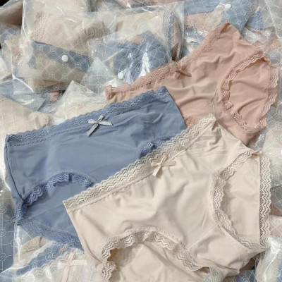 Set 3 Quần Lót Nữ Su Lạnh Viền Ren Đính Nơ - Quần Chip Nữ Cao Cấp - Quần Lót Nữ Su Đúc - Quần Lót Nữ Sexy