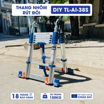 Thang nhôm rút đôi DIY TL-AI-38S chiều cao sử dụng tối đa chữ A 1.8m chữ I 3.8 m - Tiêu chuẩn chất lượng an toàn Châu Âu 