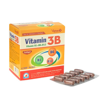 ￼Vitamin 3B B1-B6-B12 (hộp 100 viên Nang mềm ) Vinaphar - Dự phòng tình trạng thiếu hụt Vitamin nhóm B