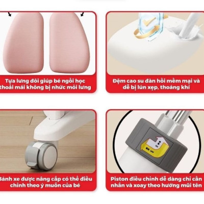 Ghế học sinh chống gù đa năng Juno sofa nâng hạ chiều cao tay gạt CT GV26 có khóa bánh trọng lực, xoay 360 độ