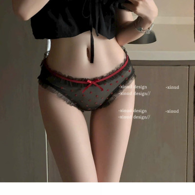 Quần Lót Nữ Ren Lưới Cao Cấp Đính Nơ Trái Tim Dễ Thương Xinh Xắn