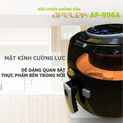 Nồi chiên không dầu APELEK AF-996A 6.5L - Hàng chính hãng - Mặt kính trong suốt tiện lợi - Dung tích nồi 6.5L - Bảng điều khiển cảm ứng - Công nghệ Rapid Air giảm đến 80% lượng dầu mỡ