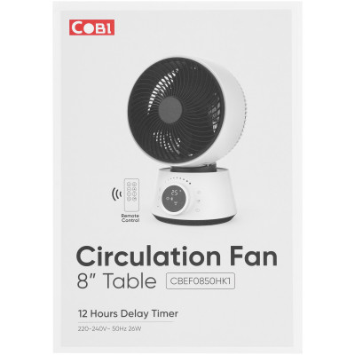 Quạt tuần hoàn không khí để bàn 8" COBI - Điều khiển từ xa, Hẹn giờ, Xoay tự động 3D 360° - Hàng nhập khẩu chính hãng