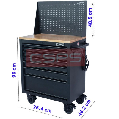 Tủ dụng cụ 7 ngăn kéo , mặt ván gỗ màu đen mờ 76cm kèm vách lưới CSPS