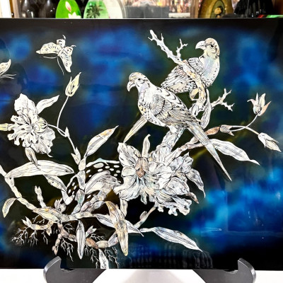 Tranh sơn mài - HOA, TRÚC - Khảm cừ cao cấp size 40x60 thích hợp trang trí, làm quà tặng,...