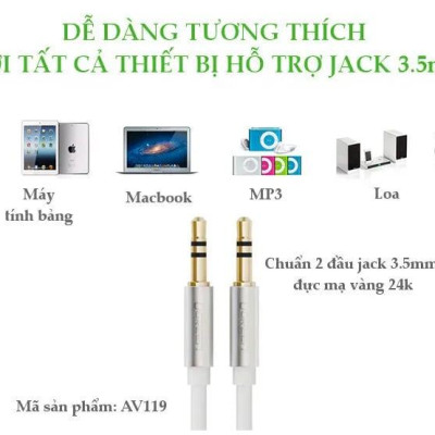 Ugreen UG10750AV119TK 0.5M màu Trắng Cáp âm thanh 2 đầu 3.5mm dương dây tròn TPE cao cấp - HÀNG CHÍNH HÃNG
