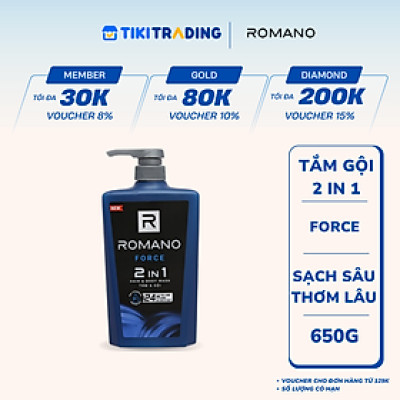Dầu Tắm Gội 2 Trong 1 Dành Cho Nam Romano Force (650g)