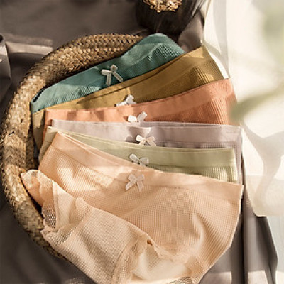 Combo 5 quần lót nữ cotton cạp đính nơ co giãn 4 chiều form to rộng 45 - 65kg - TADA