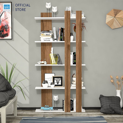 "Giá Để Sách Hiện Đại 5 Tầng Rộng 20cm, Dài 78cm Cao 155cm Màu Trắng Walnut SIB Decor KSG12