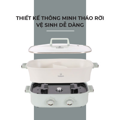 Bếp Nướng Lẩu Hai Ngăn Đa Năng Kalpen 6.5L PP66 Công Suất 2200W - Hàng Chính hãng