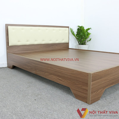 Giường Ngủ Gỗ Mdf Phủ Melamine Bọc Nệm Chân Cao Màu Óc Chó
