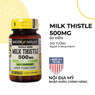 Viên Uống Giải Độc Gan Mason Natural Milk Thistle 500mg Hỗ Trợ Bảo Vệ Gan 60 Viên/Hộp