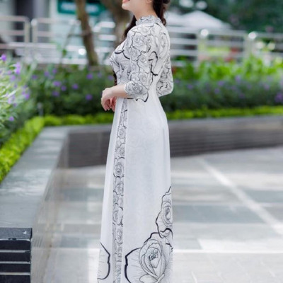 SET ÁO DÀI TRUYỀN THỐNG HỌA TIẾT HOA HỒNG - NN26