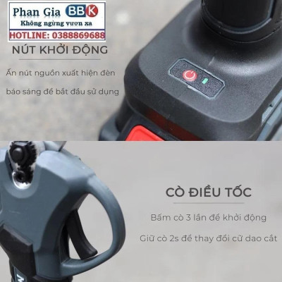 Kéo cắt cành dùng pin Work fix -CP30BL - Màn hình led báo % Pin -Công tắc bóp - Động cơ không chổi than 100% Lõi Đồng
