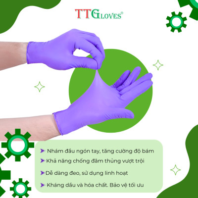 Găng Tay Y Tế Màu Tím Size L, Không Bột Nitrile TTGLOVES (100 Chiếc)
