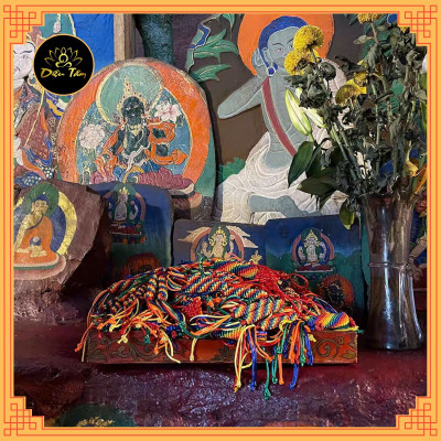 Dây treo chỉ ngũ sắc cát tường thủ công Tây Tạng may mắn bình an trang trí treo xe, móc khóa ban thờ Mật Tông