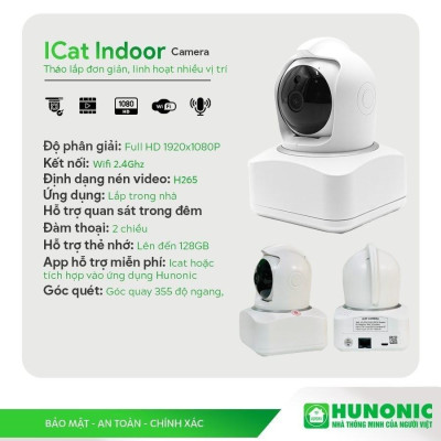 Camera Wifi Hunonic Icat 1080P Xoay 360 Độ, Theo Dõi Chuyển Động, Đàm Thoại 2 Chiều - Hàng Chính Hãng, Bảo Hành 1 Đổi 1.