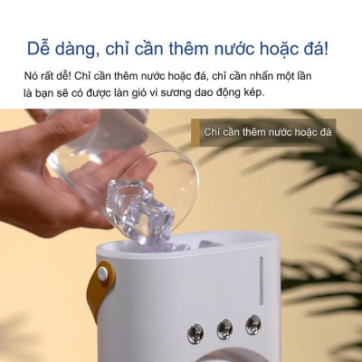 Quạt Hơi Nước Có Tích Điện, Quạt Phun Sương Mini 4 cánh, Quạt Để Bàn 2 Tầng Có Đèn Led, remote Tiện Lợi - Hàng Chính Hãng Double ended Spray Fan, Máy tạo ẩm