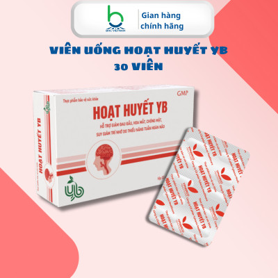 Viên Uống Hoạt Huyết YB  Hỗ Trợ Tuần Hoàn Não, Giảm Đau Đầu, Hoa Mắt, Chóng Mặt - Hộp 30 viên